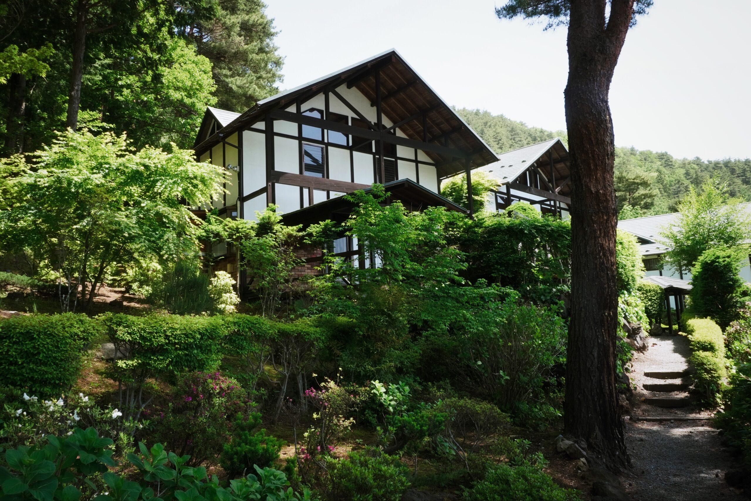 Kawaguchiko Country Cottage Ban的房型是一棟一棟小木屋都是獨立的，很有隱私性