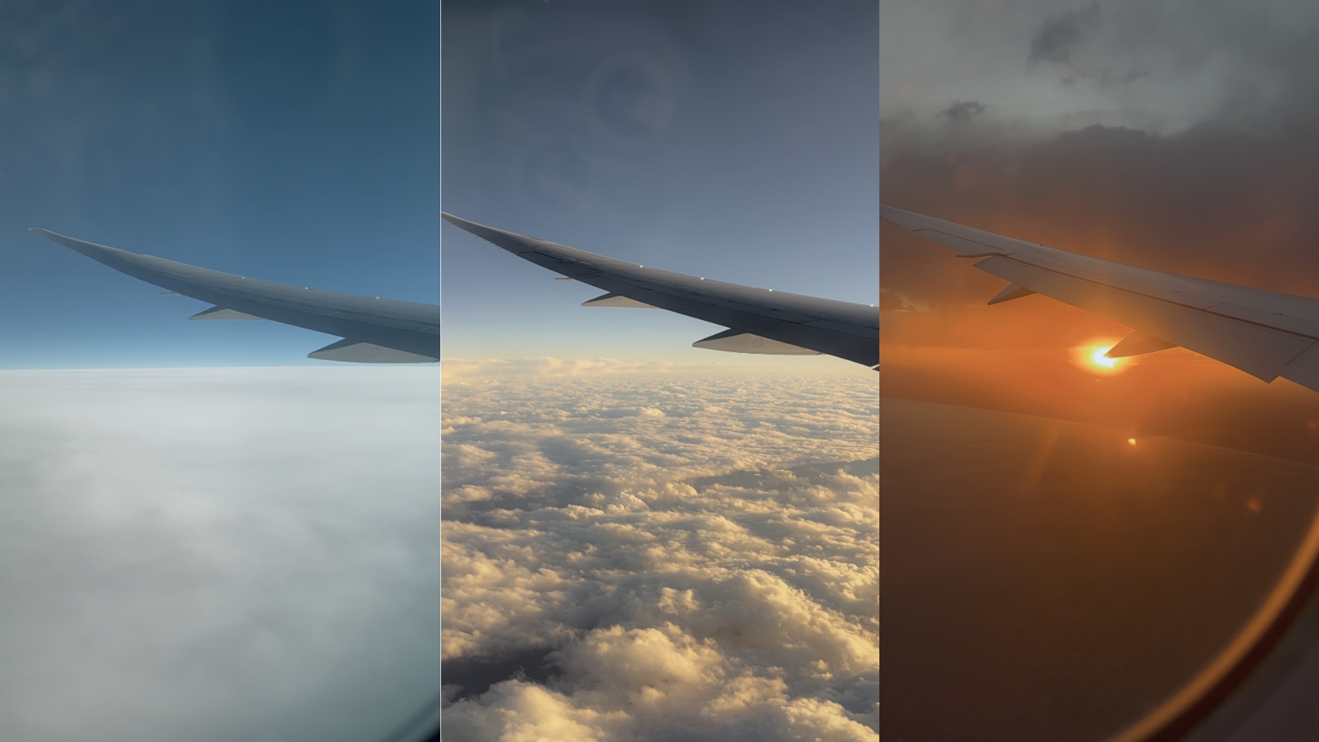 聖地牙哥飛東京航線風景 日本航空 JAL Boeing 787-8 窗外風景:從聖地牙哥 (SAN) 直飛東京 (NRT) 的 11,000 公里航程,透過電控調光窗呈現出的深藍色太平洋雲海與機翼結構。