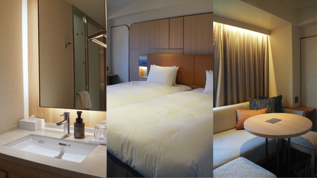 Okinawa Harborview Hotel 客房衛浴與休憩區